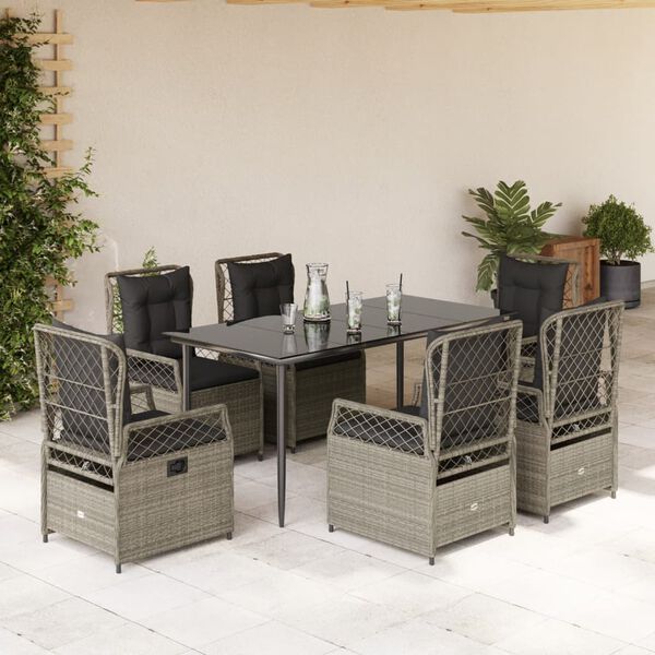 vidaXL Ensemble &agrave; manger de jardin et coussins 7 pcs gris clair rotin