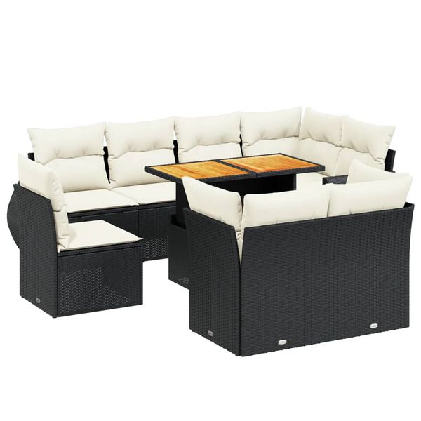 vidaXL Salon de jardin 9 pcs avec coussins noir r&eacute;sine tress&eacute;e