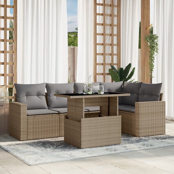 vidaXL Salon de jardin avec coussins 6 pcs beige r&eacute;sine tress&eacute;e