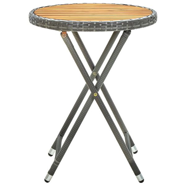 vidaXL Table &agrave; th&eacute; Gris 60 cm R&eacute;sine tress&eacute;e et bois d'acacia solide