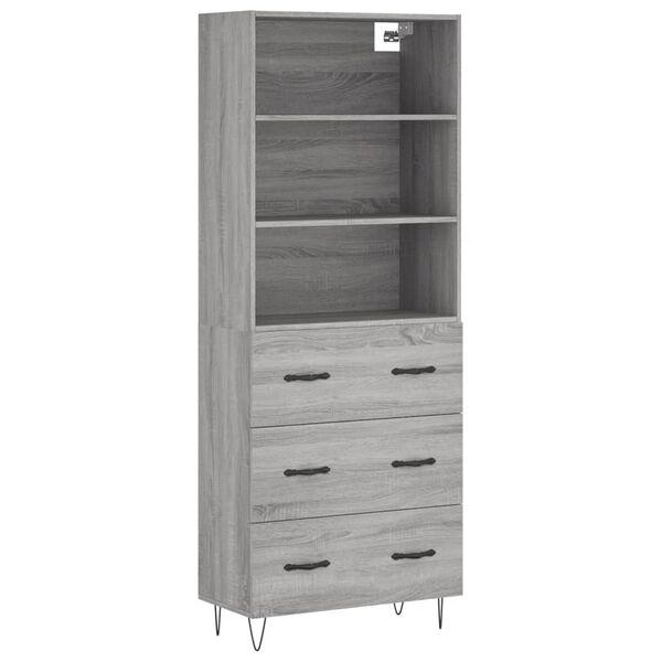vidaXL Buffet haut Sonoma gris 69,5x34x180 cm Bois d'ing&eacute;nierie