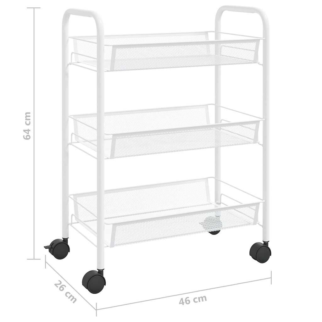 Chariot Cuisine 3 Niveaux Inox - 96.5x55x90cm, Roulettes Frein, Capacité 20-25kg Par étagère - 3