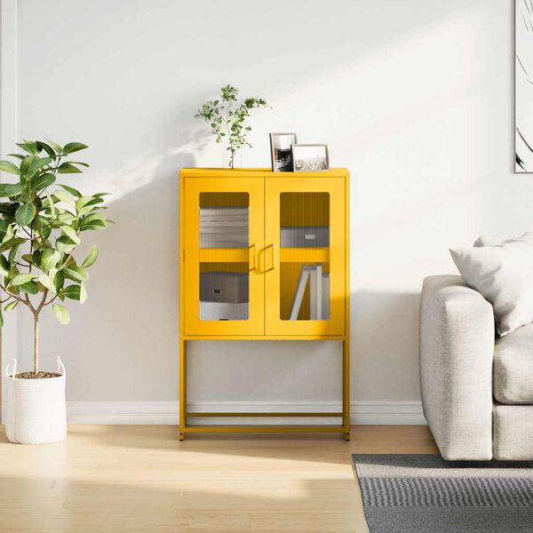 vidaXL Buffet haut jaune moutarde 68x39x107 cm acier
