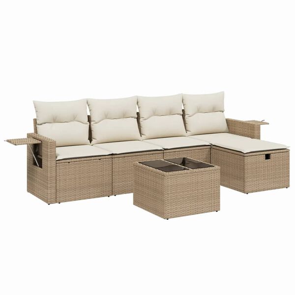 vidaXL Salon de jardin avec coussins 6 pcs beige r&eacute;sine tress&eacute;e