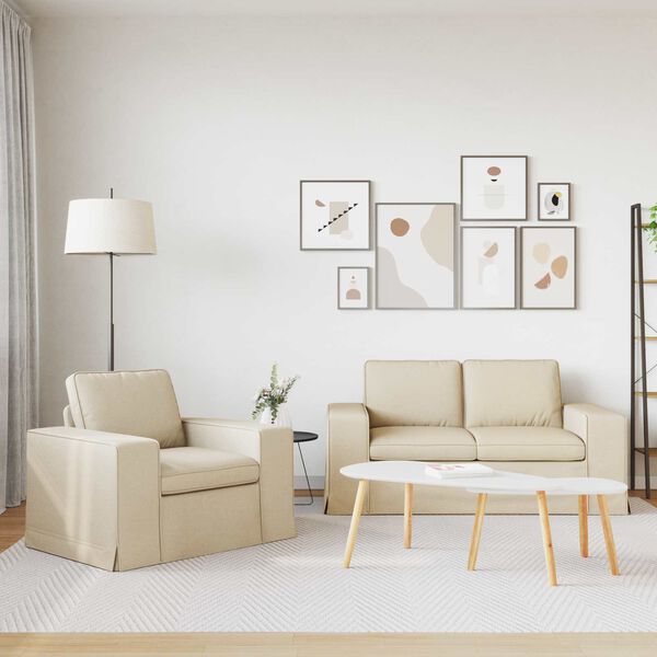 vidaXL Canap&eacute; 2 pcs Cr&egrave;me 182 x 80 x 82 cm tissu