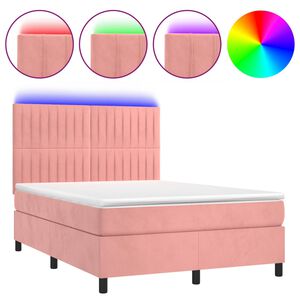 vidaXL Sommier &agrave; lattes de lit matelas et LED Rose 140x200 cm Velours