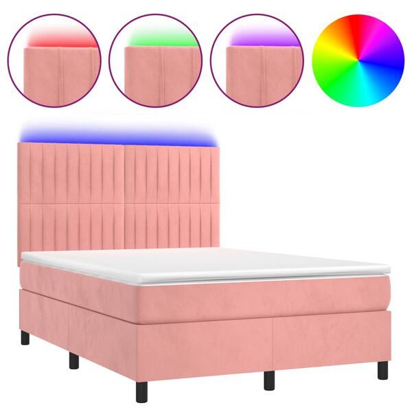 vidaXL Sommier &agrave; lattes de lit matelas et LED Rose 140x200 cm Velours