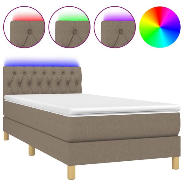 vidaXL Sommier &agrave; lattes de lit avec matelas LED Taupe 100x200 cm Tissu