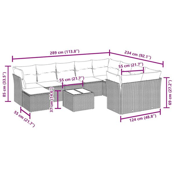 vidaXL Salon de jardin 11 pcs avec coussins noir r&eacute;sine tress&eacute;e