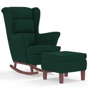 vidaXL Fauteuil &agrave; bascule &agrave; oreilles en velours vert fonc&eacute; bois massif