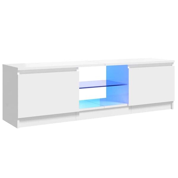vidaXL Meuble TV avec lumi&egrave;res LED blanc brillant 120x30x36 cm