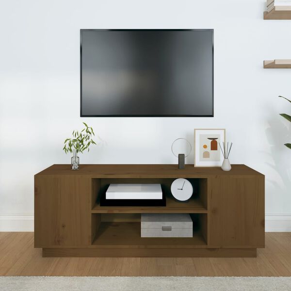vidaXL Meuble TV Marron miel 110x35x40,5 cm Bois de pin massif