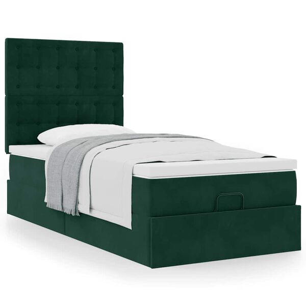 vidaXL Cadre de lit ottoman avec matelas vert fonc&eacute; 90x190 cm velours