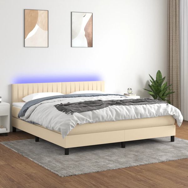 vidaXL Sommier &agrave; lattes de lit avec matelas LED Cr&egrave;me 180x200 cm Tissu