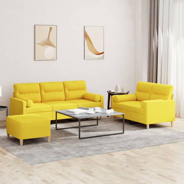 vidaXL Ensemble de canap&eacute;s 3 pcs avec coussins jaune clair tissu