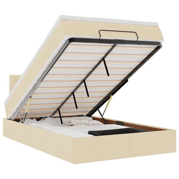 vidaXL Cadre de lit ottoman avec matelas cr&egrave;me 120x190 cm tissu