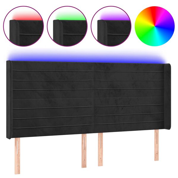 vidaXL T&ecirc;te de lit &agrave; LED Noir 163x16x118/128 cm Velours