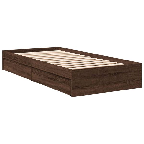 vidaXL Cadre de lit avec tiroirs sans matelas ch&ecirc;ne marron 90x200 cm