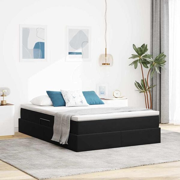 vidaXL Lit avec rangement et matelas Noir 140 x 190 cm Velours