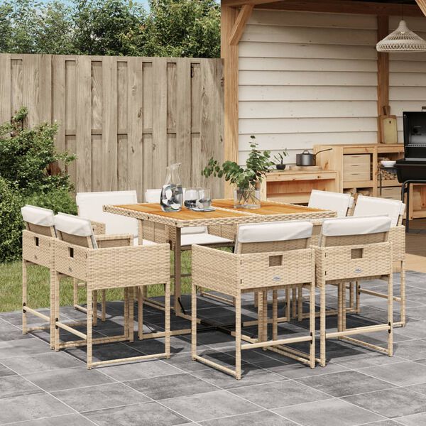vidaXL Ensemble &agrave; manger de jardin et coussins 9 pcs beige Poly rotin
