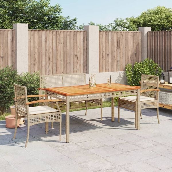 vidaXL Ensemble &agrave; manger de jardin coussins 4 pcs beige r&eacute;sine tress&eacute;e
