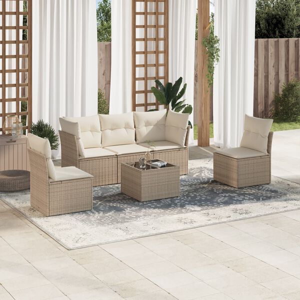 vidaXL Salon de jardin avec coussins 6 pcs beige r&eacute;sine tress&eacute;e