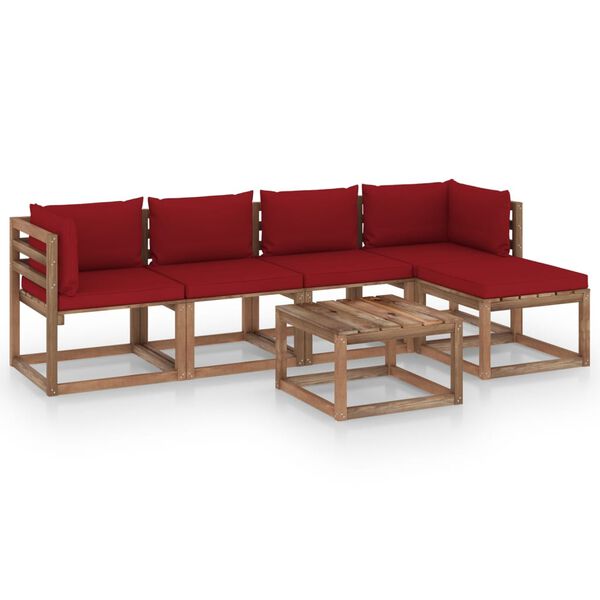 vidaXL Salon de jardin 6 pcs avec coussins rouge bordeaux