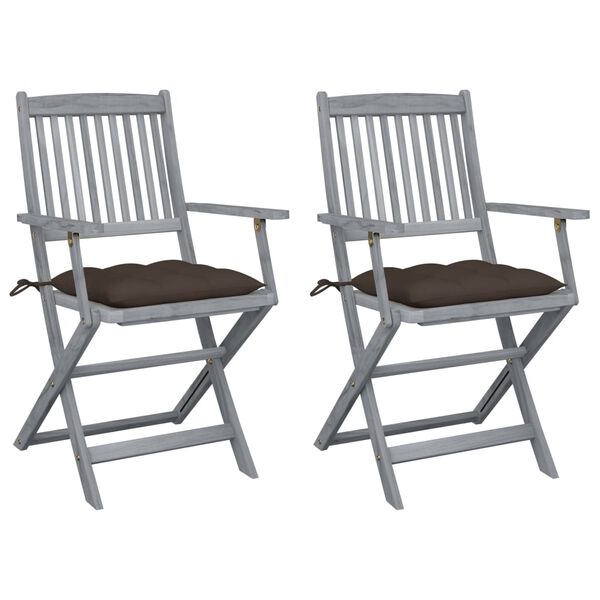 vidaXL Chaises pliables d'extérieur lot de 2 et coussins Bois d'acacia