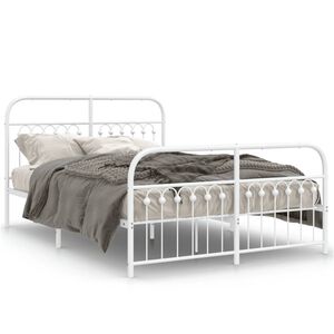 vidaXL Cadre de lit m&eacute;tal sans matelas et pied de lit blanc 140x190 cm