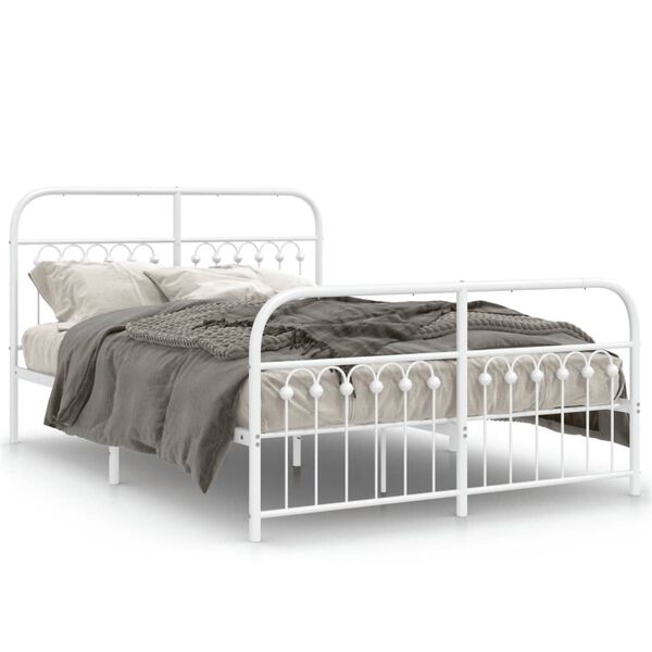 vidaXL Cadre de lit m&eacute;tal sans matelas et pied de lit blanc 140x190 cm