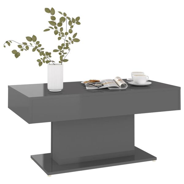 vidaXL Table basse gris brillant 96x50x45 cm bois d'ingénierie