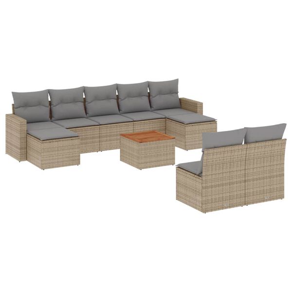 vidaXL Salon de jardin avec coussins 10 pcs beige r&eacute;sine tress&eacute;e