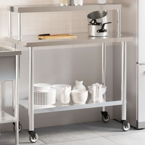 vidaXL Table de travail de cuisine avec &eacute;tag&egrave;re 110x55x120 cm inox