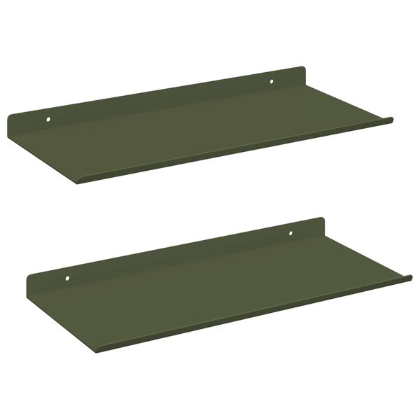 vidaXL &Eacute;tag&egrave;re flottante 2 pcs Vert olive 40 x 18 x 2,5 cm Acier