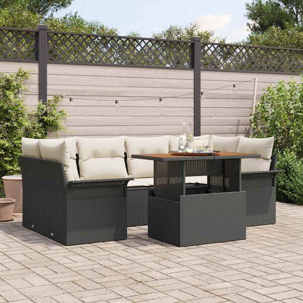 vidaXL Ensemble de canap&eacute; de jardin 7 pcs Noir Poly rotin
