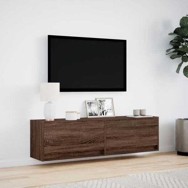 vidaXL Meuble TV mural avec lumières LED chêne marron 140x31x38 cm