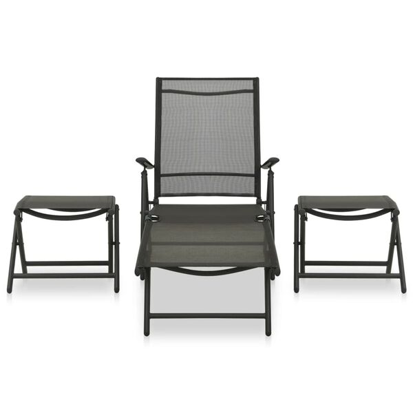 vidaXL Salon de jardin 3 pcs textilène et aluminium noir