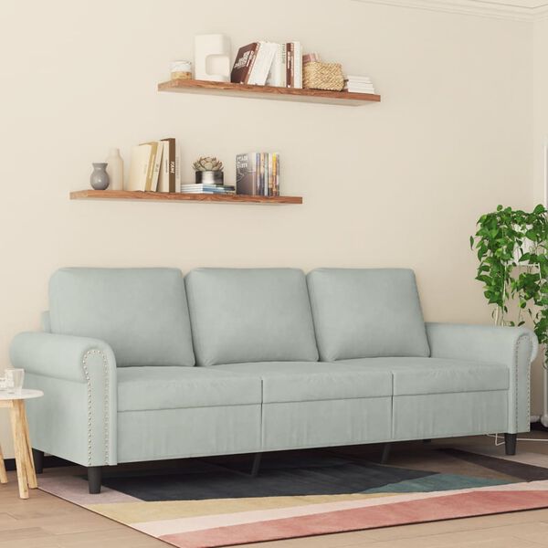 vidaXL Canap&eacute; &agrave; 3 places Gris clair 180 cm Velours