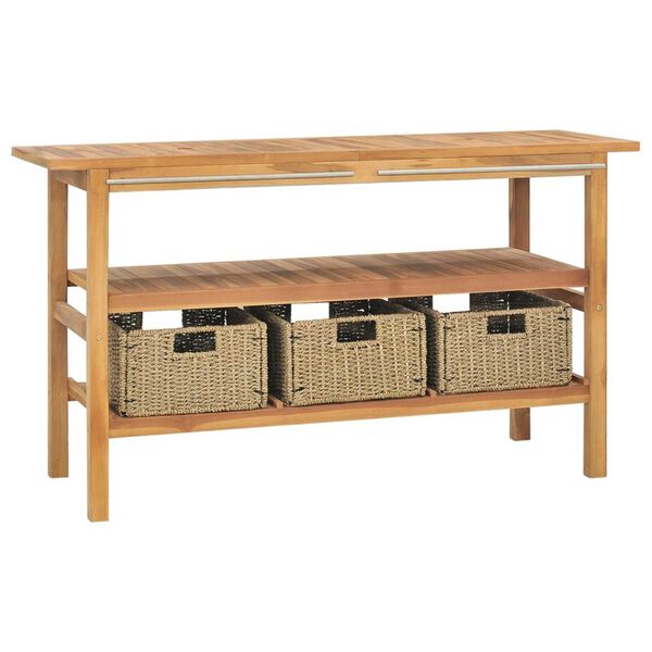 vidaXL Armoire de salle de bain et lavabos en marbre crème Teck massif