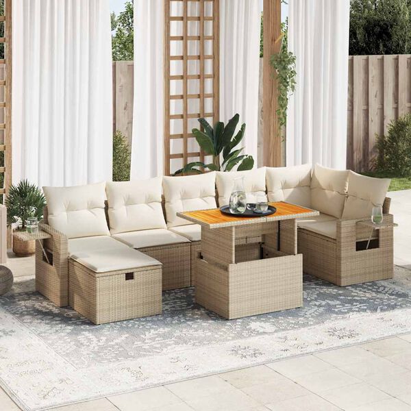 vidaXL Salon de jardin avec coussins 5 pcs beige r&eacute;sine tress&eacute;e acacia