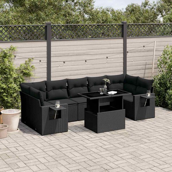 vidaXL Salon de jardin 8 pcs avec coussins noir r&eacute;sine tress&eacute;e