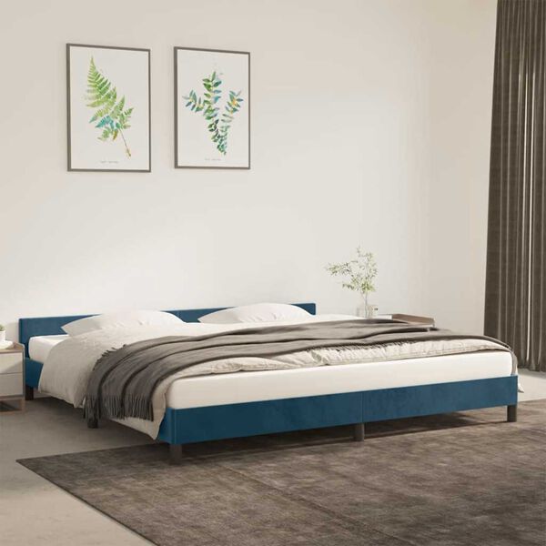 vidaXL Cadre de lit sans matelas bleu fonc&eacute; 200x200 cm velours