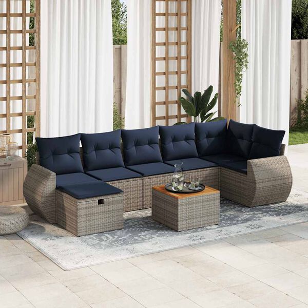 vidaXL Salon de jardin 8 pcs avec coussins gris r&eacute;sine tress&eacute;e