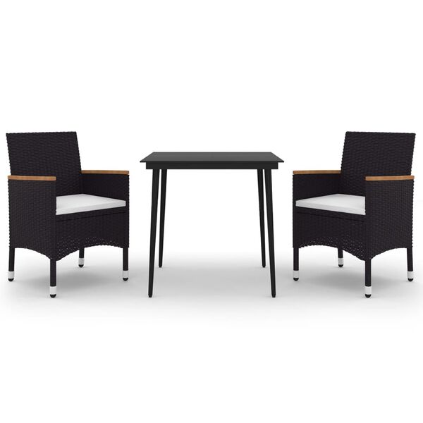 vidaXL Ensemble &agrave; manger de jardin coussins 3 pcs R&eacute;sine tress&eacute;e Verre