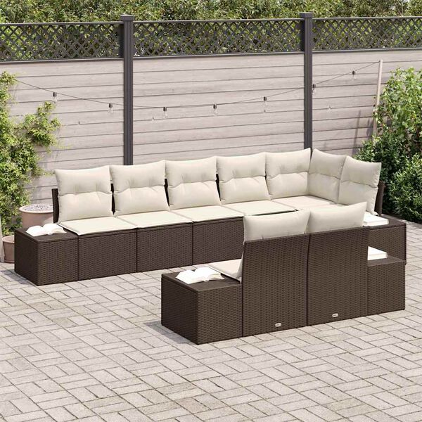 vidaXL Ensemble de canapé de jardin 8 pcs Marron et Crème Poly rotin