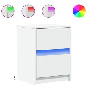 vidaXL Armoires de chevet et lumi&egrave;res LED 2pcs blanc bois d'ing&eacute;nierie