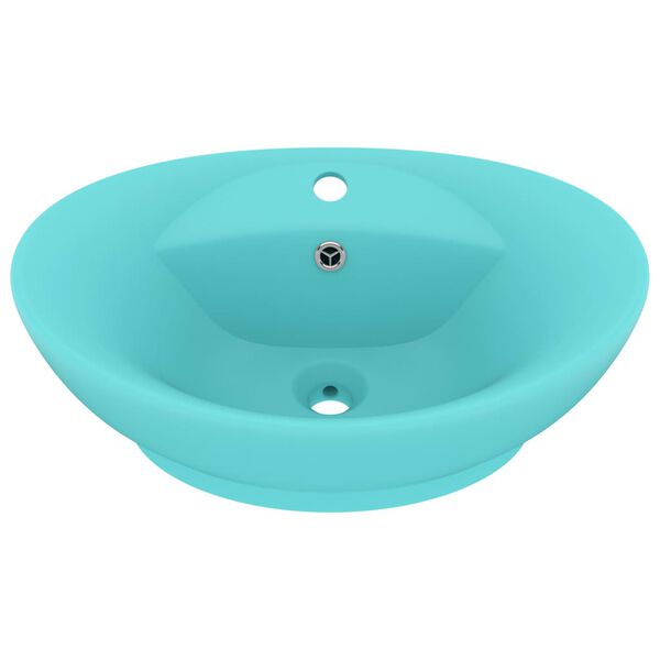 vidaXL Lavabo ovale à trop-plein Vert clair mat 58,5x39 cm Céramique