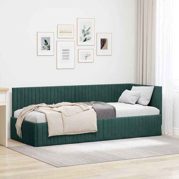 vidaXL Cadre de lit d'angle Vert fonc&eacute; 80 cm x 200 cm Velours