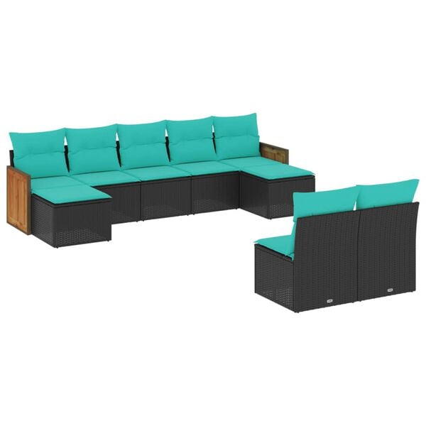 vidaXL Salon de jardin 9 pcs avec coussins noir r&eacute;sine tress&eacute;e