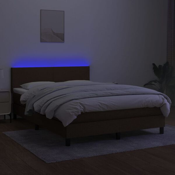 vidaXL Sommier &agrave; lattes de lit matelas et LED Marron fonc&eacute; 140x200 cm